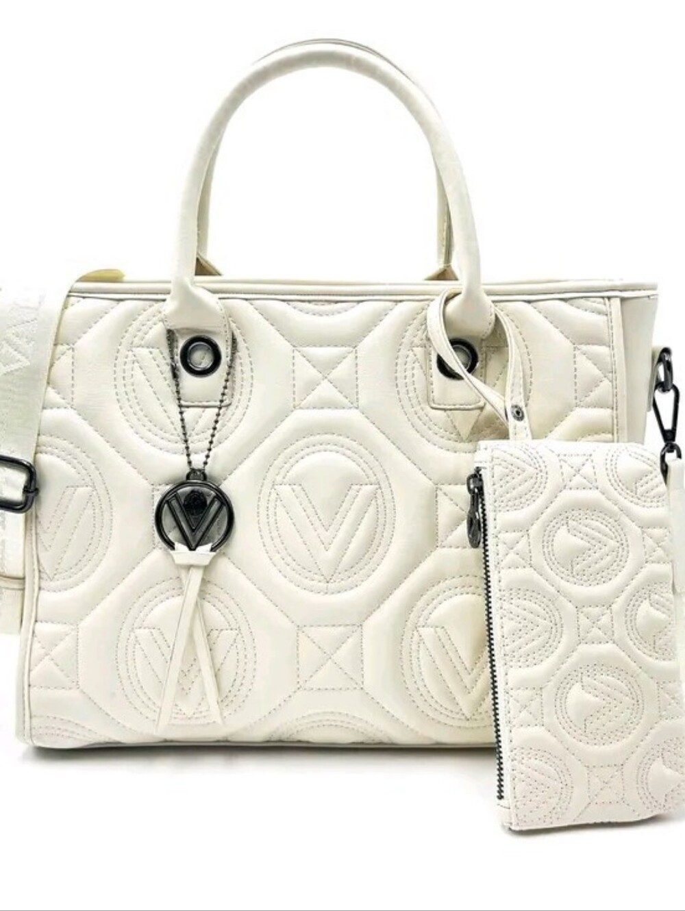 Valentino Orlandi White Quilted Tote with Removable Pouch